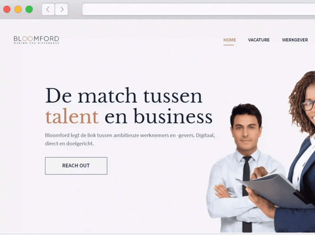 Bloomford hiring portal UI with job listings and candidate profiles