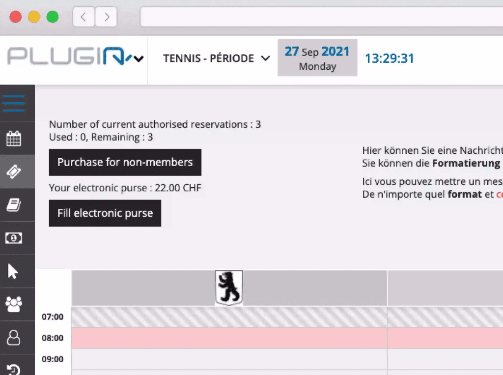 Plugin tennis club management and court booking schedule UI